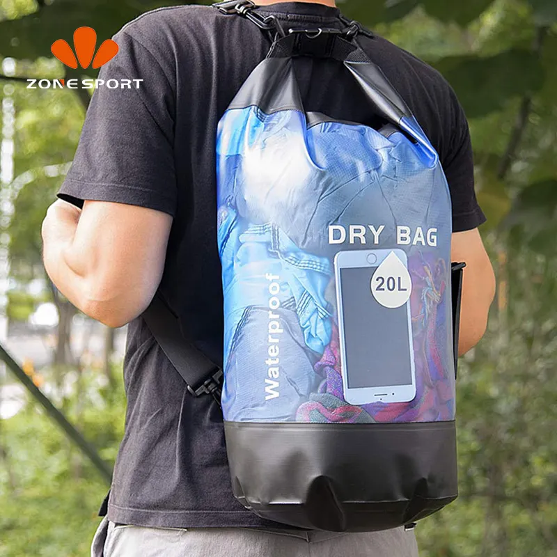 Custom LOGO Sealed Waterproof Kayak Deck Bag Backpack Transparent 10L 20L PVC Waterproof Dry Bag