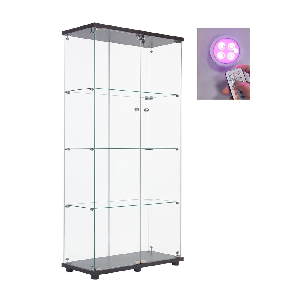 Lighted Two Door Glass Cabinet Glass Display Cabinet with 4 Shelves