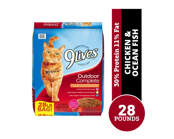 9Lives Outdoor Complete Chicken  Ocean Fish Dry Cat Food， 28 lb. Bag