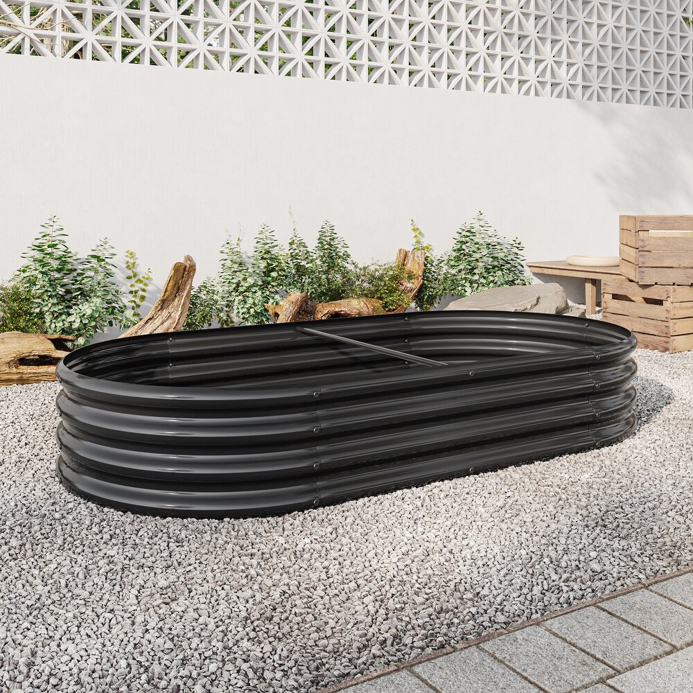 Raised Garden Bed Outdoor  Oval Large Metal Raised Planter Bed for for Plants  Vegetables  and Flowers   Black