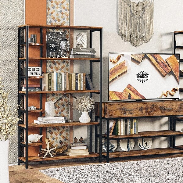 Industrial Bookcases and Bookshelves Corner Shelf 8 Tiers Rustic Storage Rack Plant Stand Corner Ladder Shelf - as picture