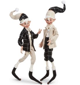 30 Black & Cream Plaid Poseable Elf Set of 2