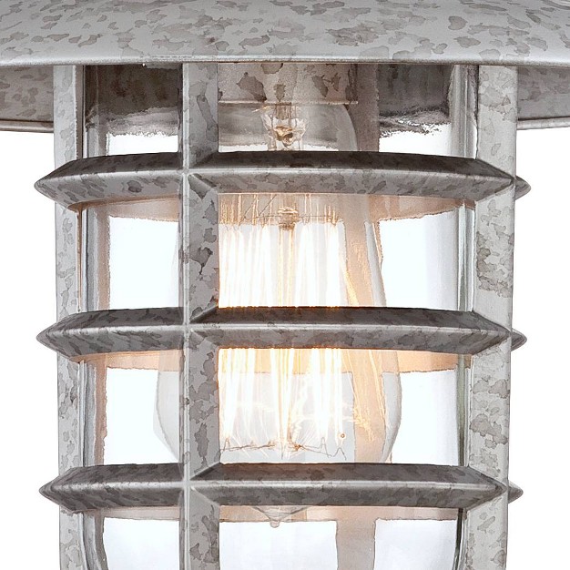 High Farmhouse Rustic Hooded Cage Outdoor Wall Light Fixture Mount Porch House Set Of 2 Galvanized Clear Glass Shade