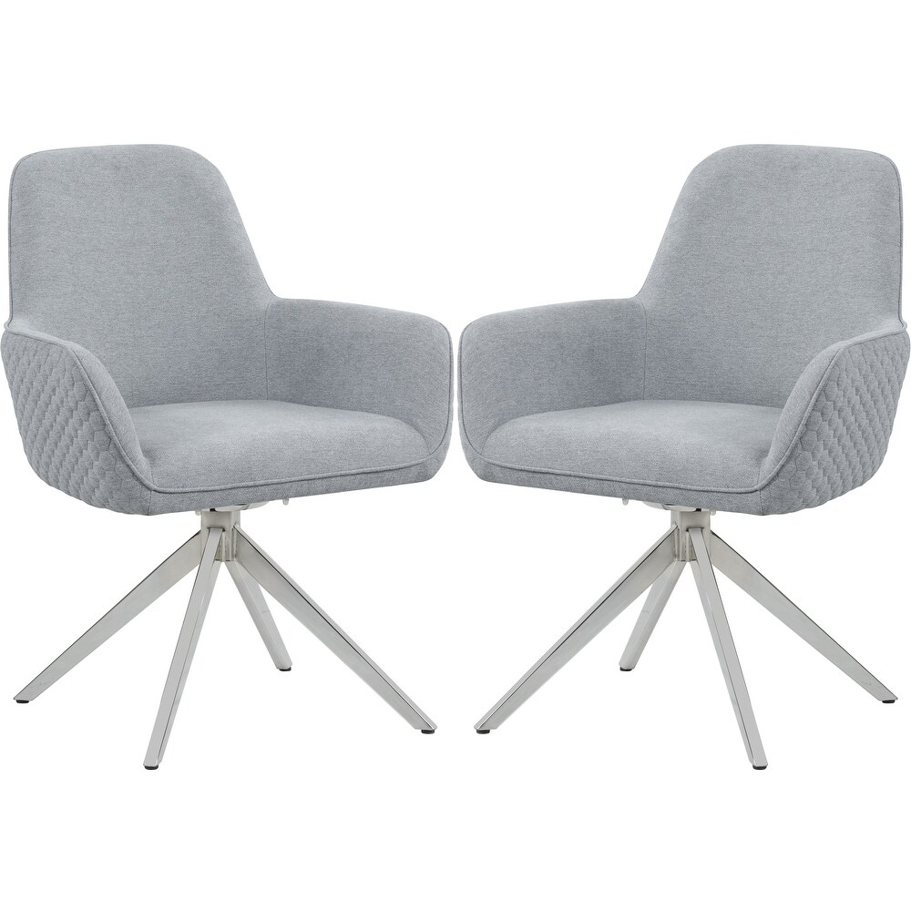 Contemporary Deisgn Light Grey Quilted Fabric Swivel Arm Chair