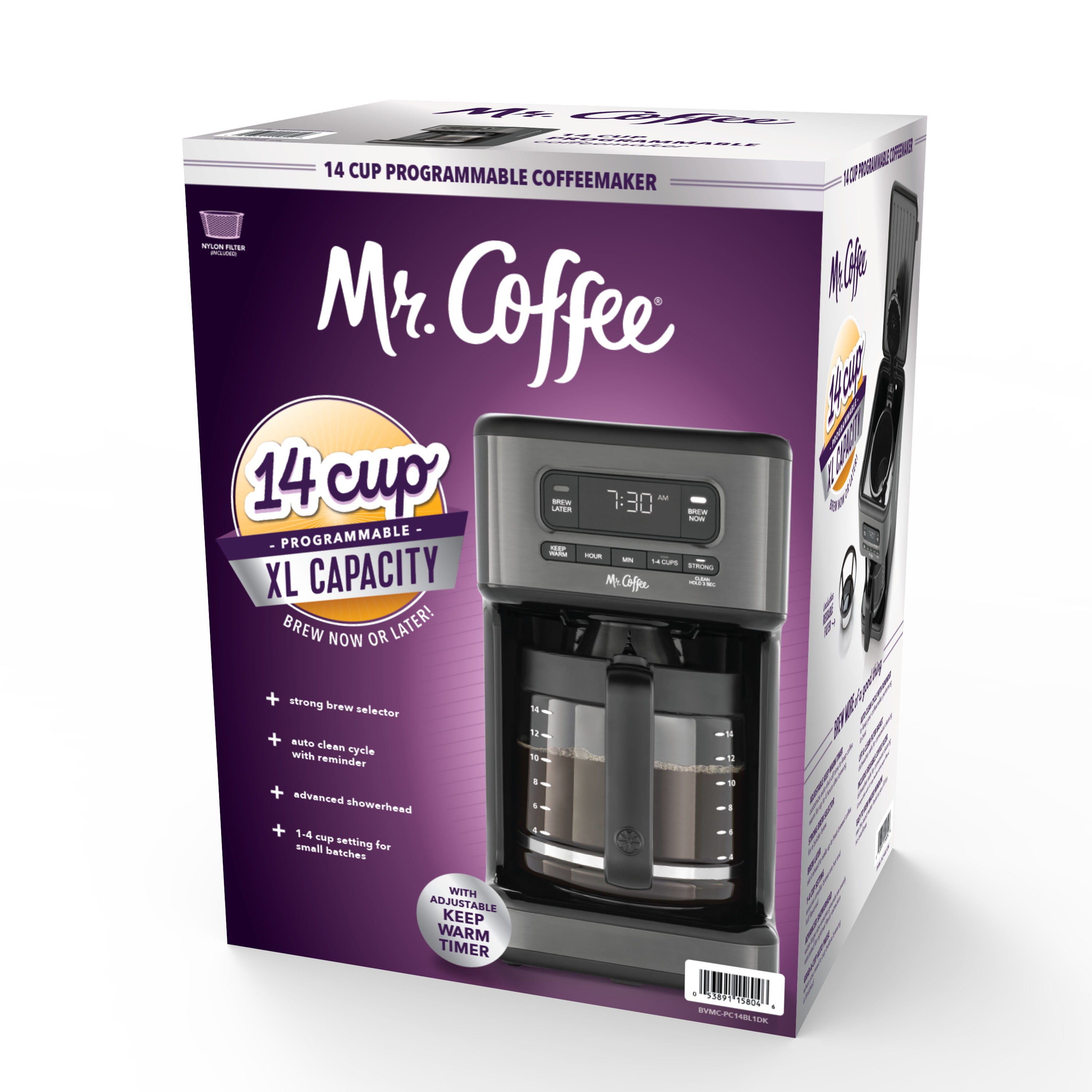 Mr. Coffee 14-Cup Dark Stainless Programmable Coffee Maker