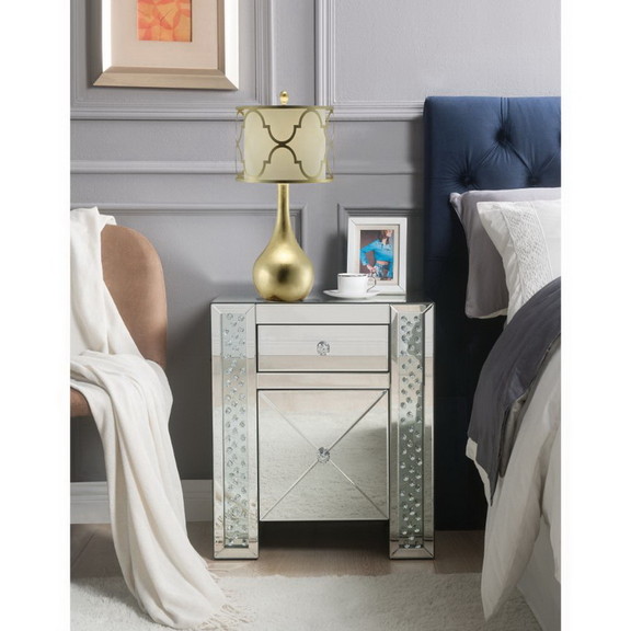 Acme 97026 Maisha Accent Table Mirrored   Faux Cry...