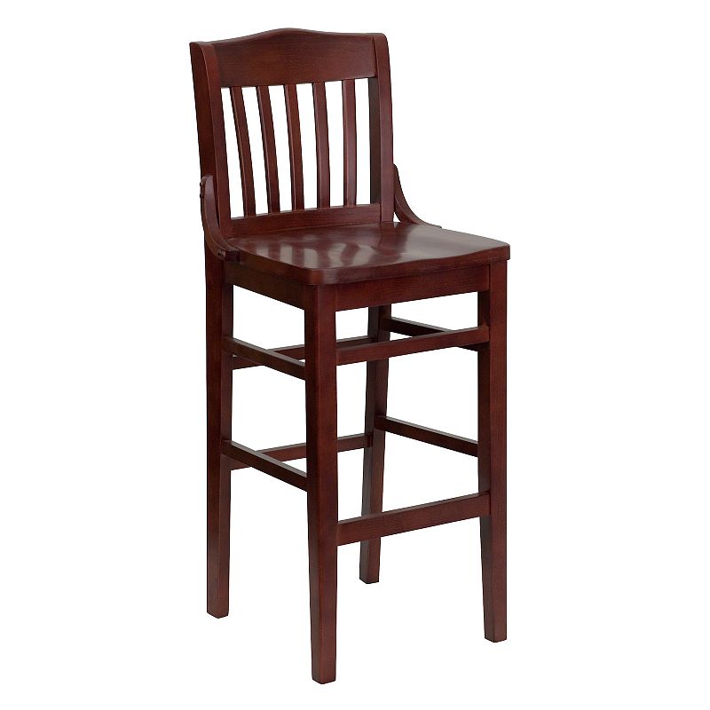 Emma and Oliver School House Back Mahogany Wood Barstool