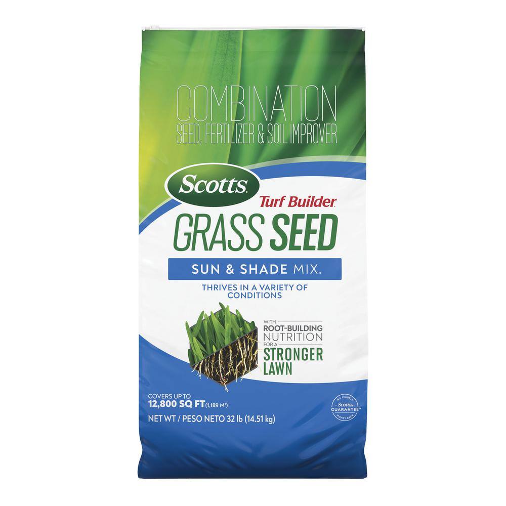 Scotts Turf Builder 32 lbs. Grass Seed Sun  Shade Mix with Fertilizer and Soil Improver Thrives in a Variety of Conditions 18058