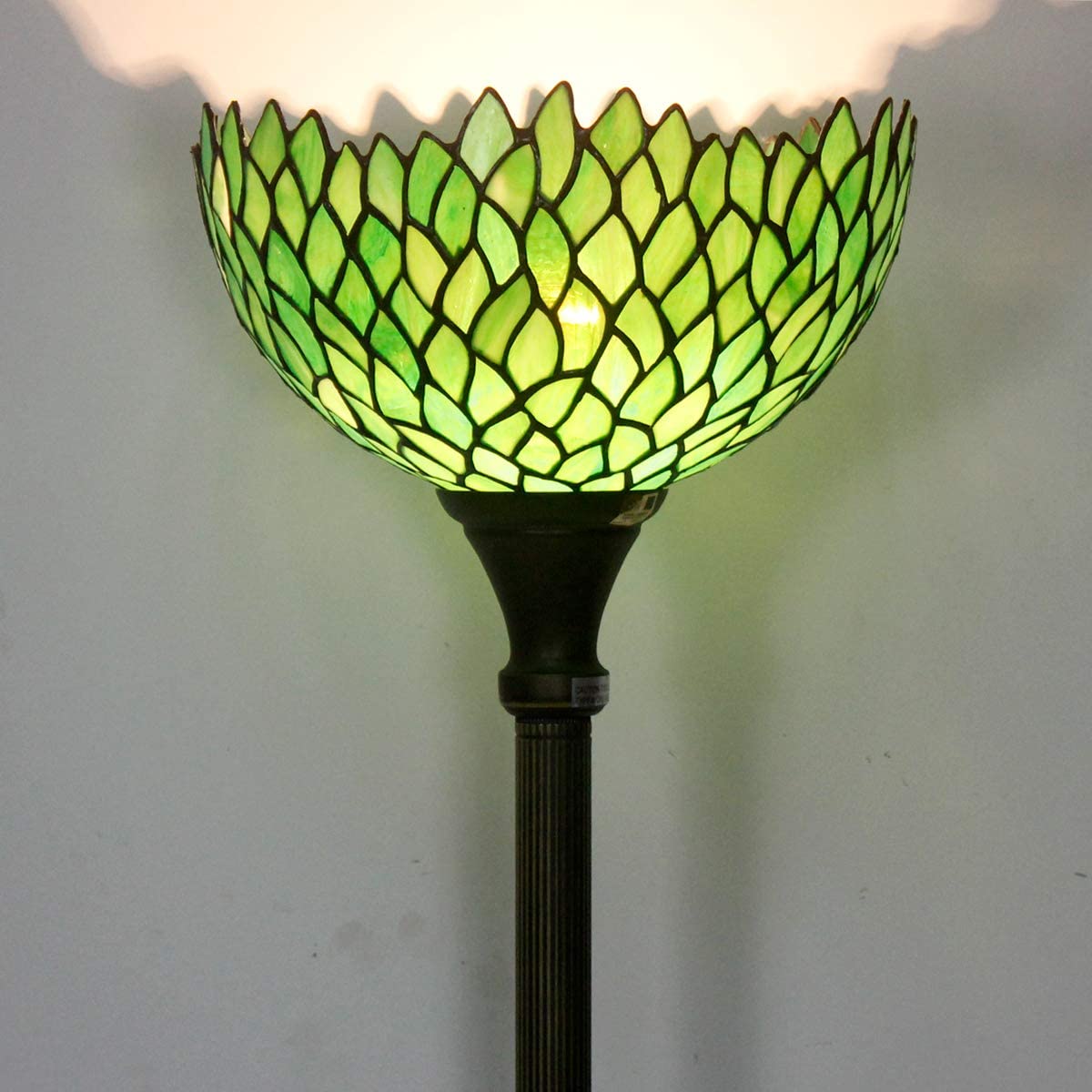 BBNBDMZ Tiffany Floor Lamp Green Wisteria Stained Glass Light 12X12X66 Inches Pole Torchiere Standing Corner Torch Uplight Decor Bedroom Living Room  Office S523 Series