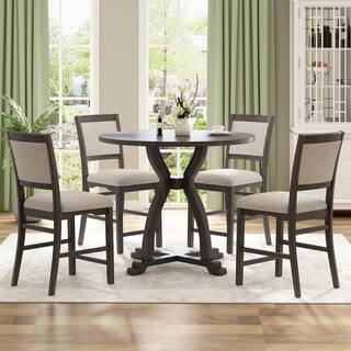 Harper  Bright Designs Farmhouse 5-Piece Gray Round MDF Top Dining Table Set Seats 4 with 4 Upholstered Chairs DT144AAE