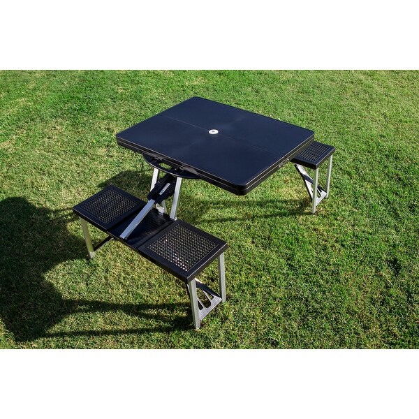 Picnic Time Black Portable Folding Table with Seats