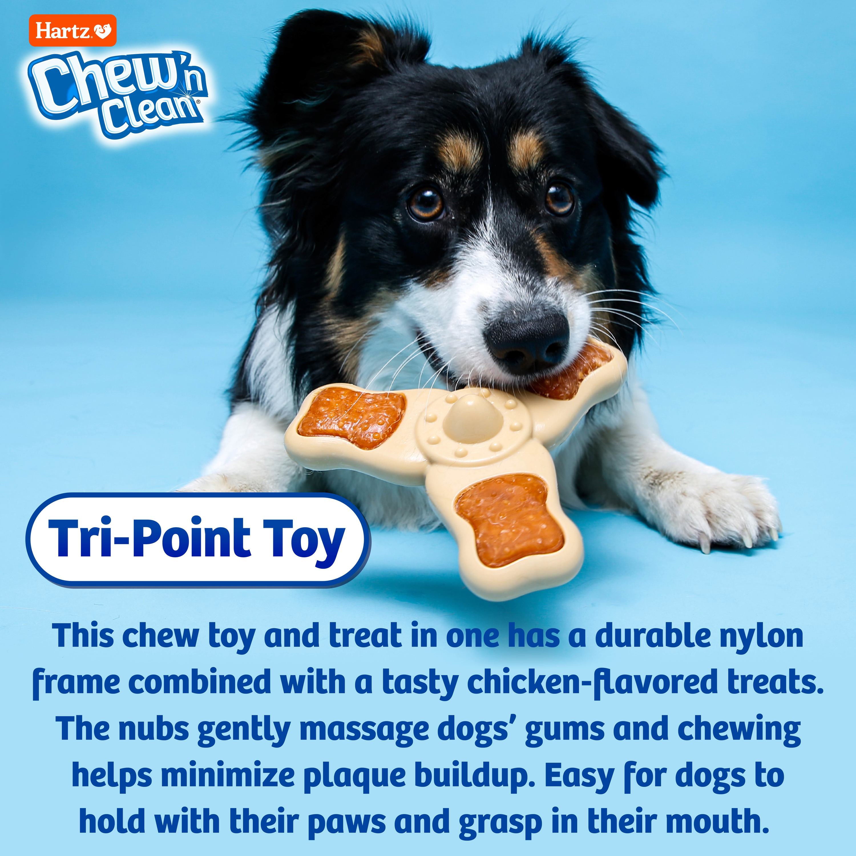 Hartz Chew ‘n Clean Tri-Point Chew Toy， Chicken Flavored Dog Toy For Moderate Chewers， Small