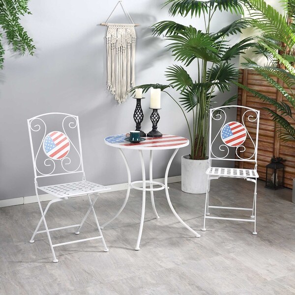 3Piece Patio Bistro Set with Folding USA Mosaic Table and Chairs，Portable Metal Frames