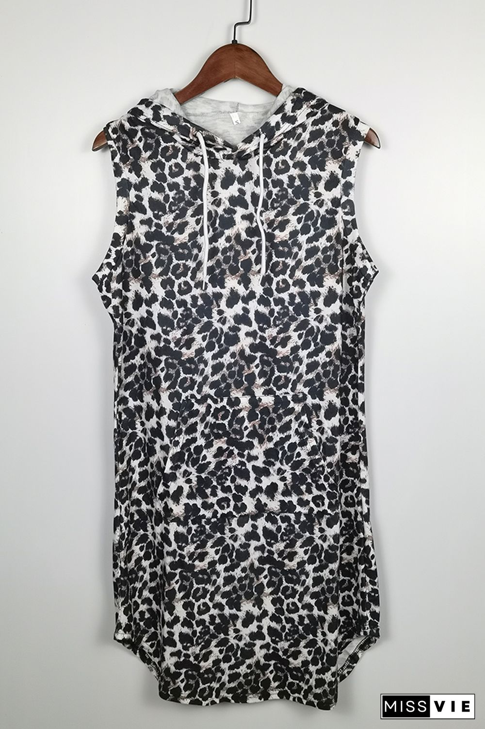 Leopard Sunflower Print Sleeveless Hooded Dress with Pockets