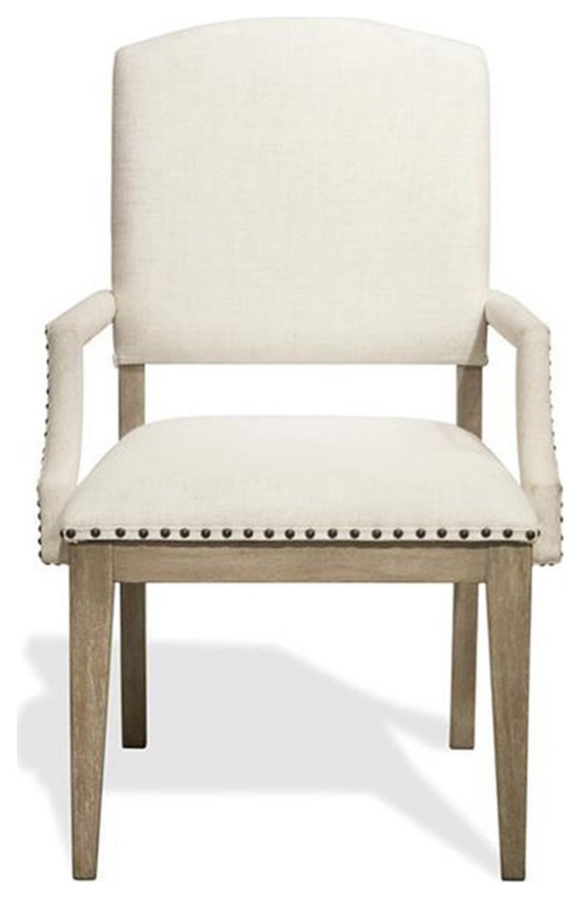 Bowery Hill 18.5  x27 x27Coastal Wood/Fabric Dining Arm Chair in Natural/White   Farmhouse   Dining Chairs   by Homesquare  Houzz