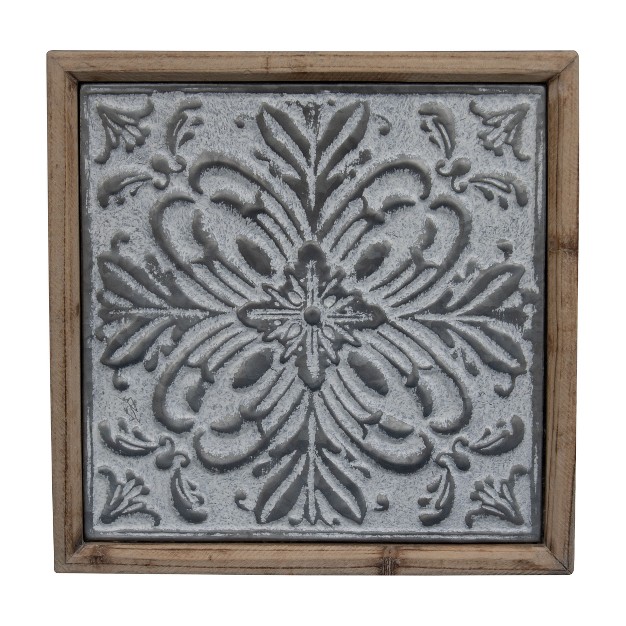 Whitewashed Tin Tile With Wood Frame Wall Decor Foreside Home amp Garden