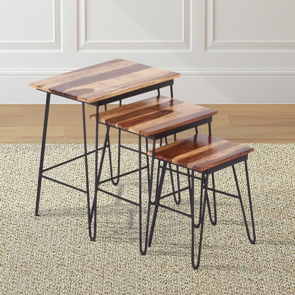 Tarana Sheesham Brown Wood 3-piece Nesting Table Set by Greyson Living