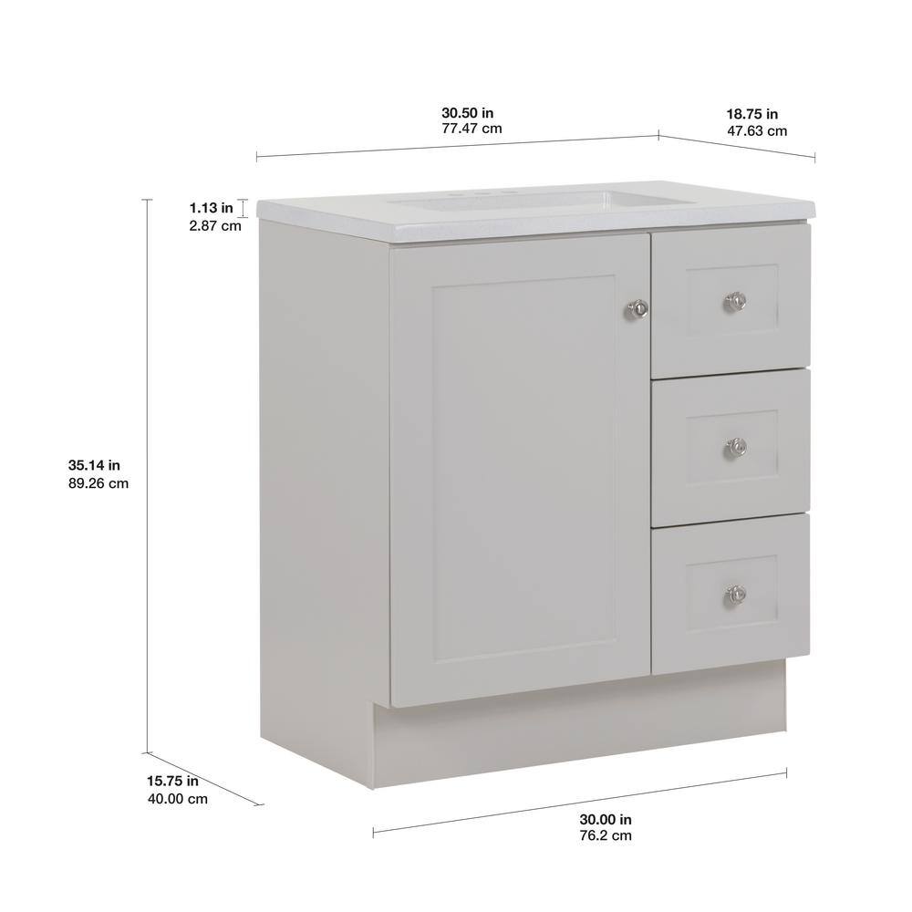 Glacier Bay Bannister 30.5 in. W x 18.75 in. D Bath Vanity in Pearl Gray with Cultured Marble Top in Colorpoint White with Sink BA30P2-PG