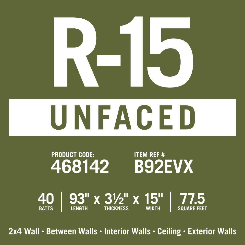 Knauf Insulation R-15 EcoBatt Unfaced Fiberglass Insulation Batt High Density 3-12 in. x 15 in. x 93 in. (15-Bags) 691012