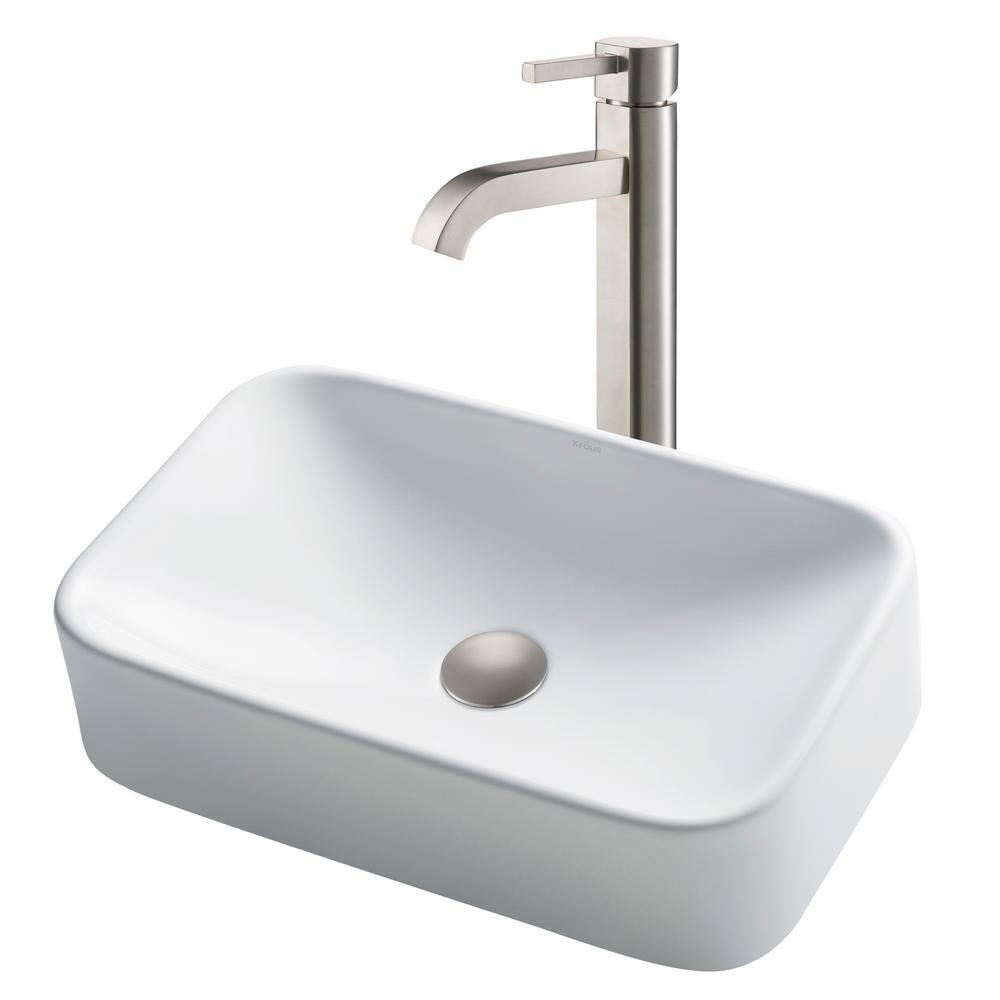 KRAUS White Porcelain Ceramic Rectangular Bathroom Vessel Sink C-KCV-122-1007SN