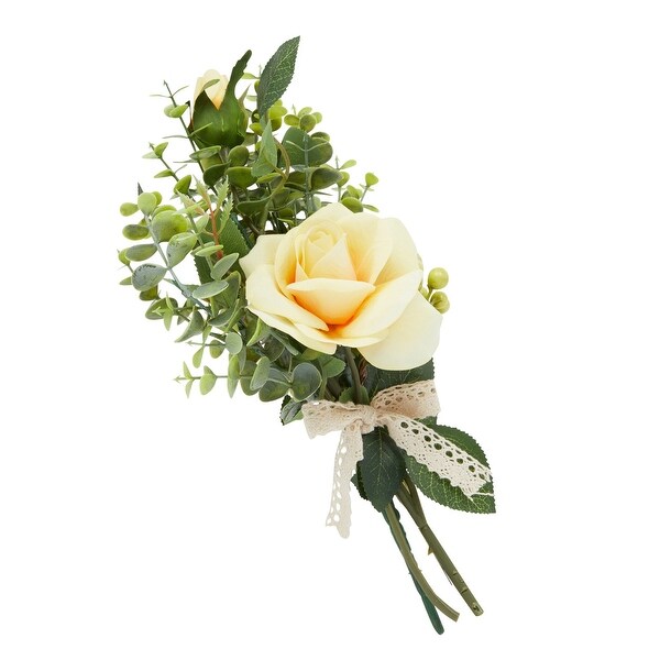 Yellow Rose and Eucalyptus Flower Bouquet，Artificial Floral Arrangement (14 x 7 In)