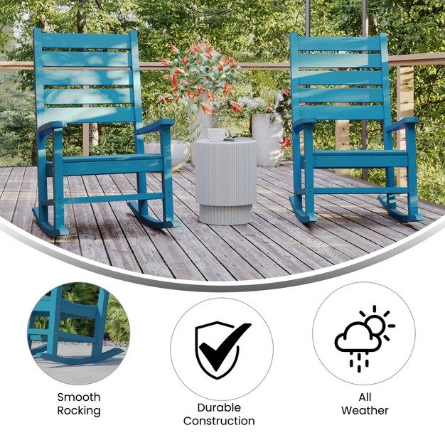 Merrick Lane Set Of 2 Contemporary Rocking Chairs All weather Hdpe Indoor outdoor Rockers In Blue