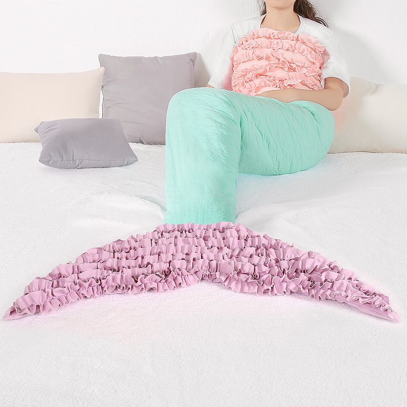 Lush Decor Mermaid Shape Sherpa Ruffle Throw