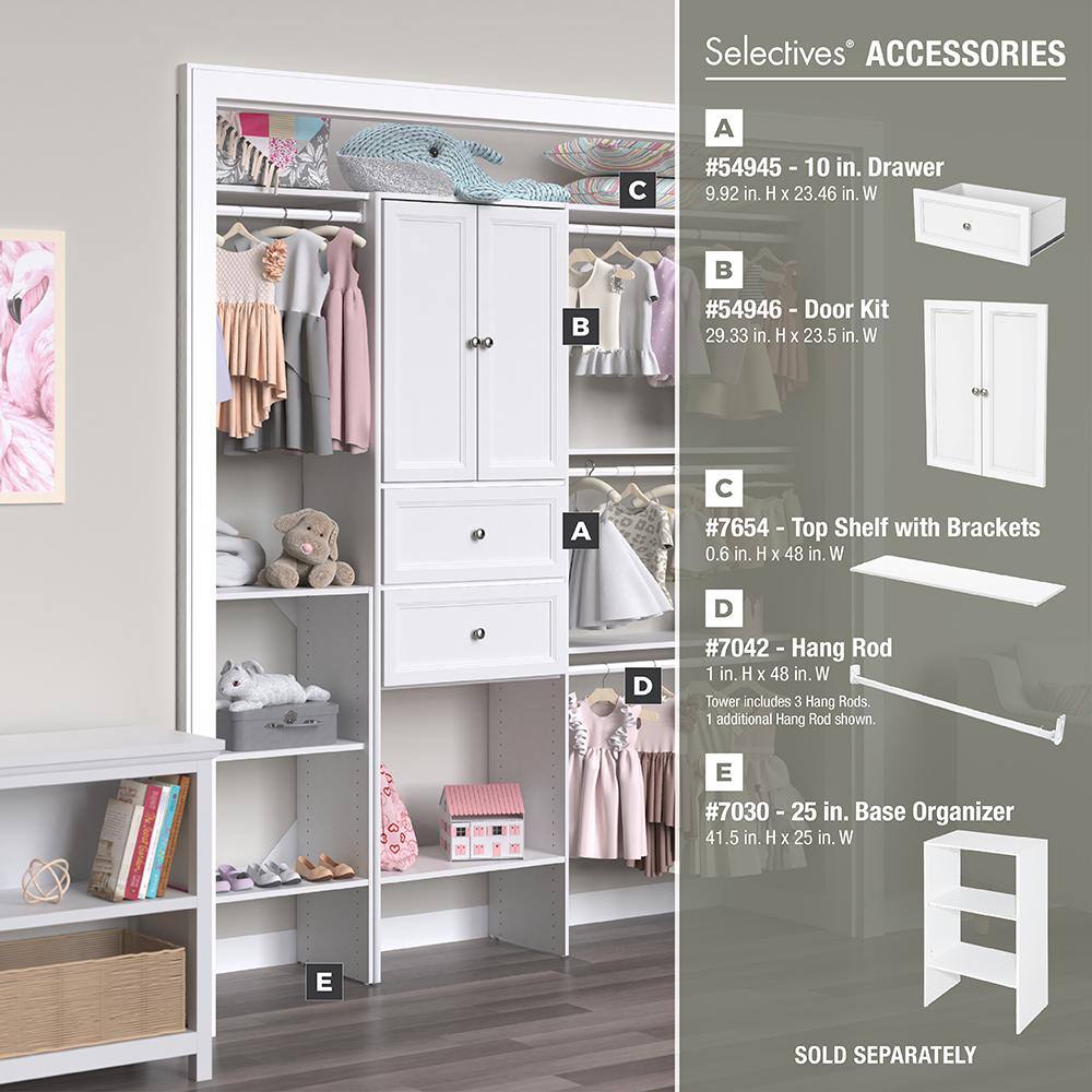 ClosetMaid Selectives 60 in. W - 120 in. W White Reach-In Tower Wall Mount 6-Shelf Wood Closet System 5702900