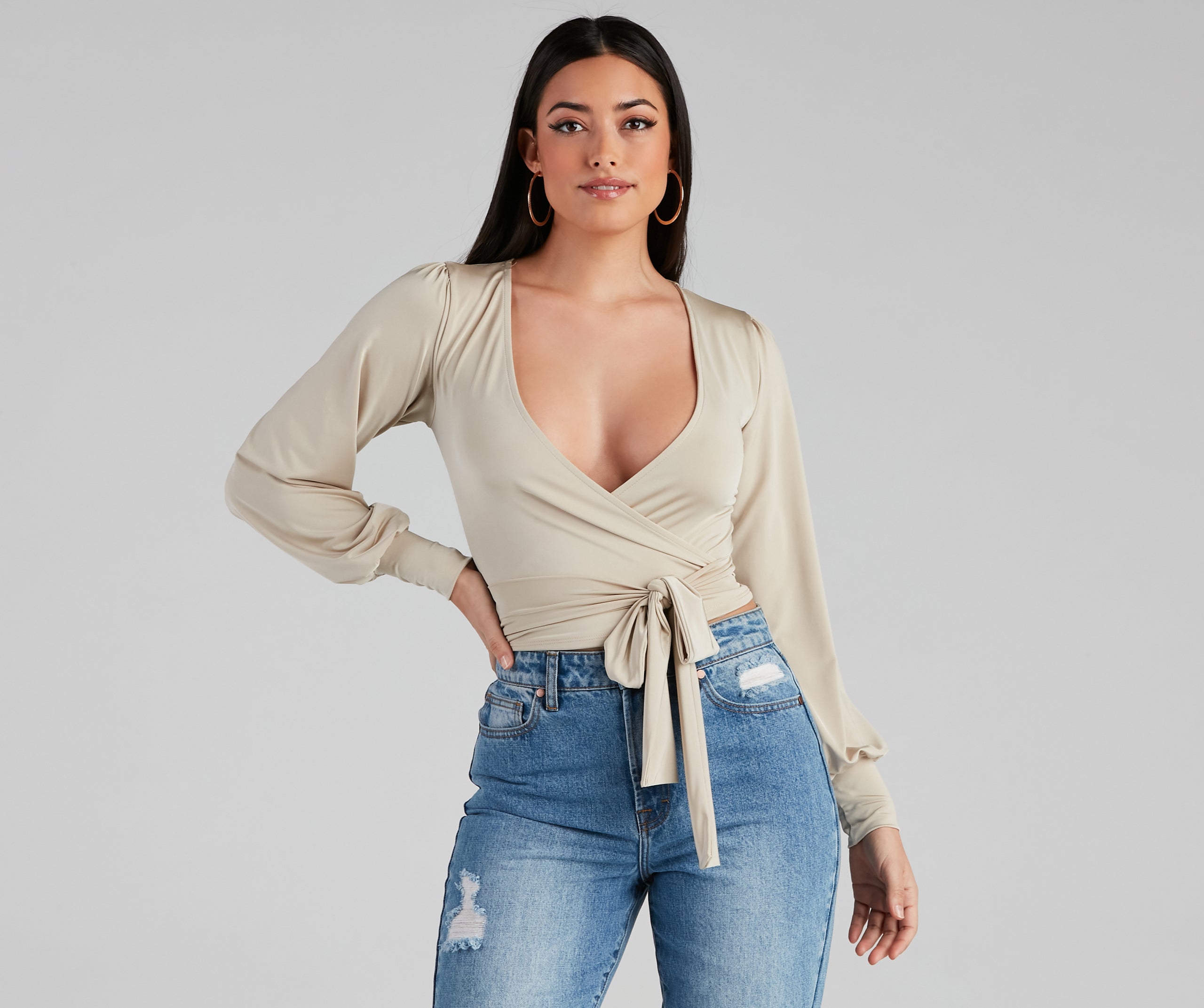 Slinky Knit Wrap Front Top