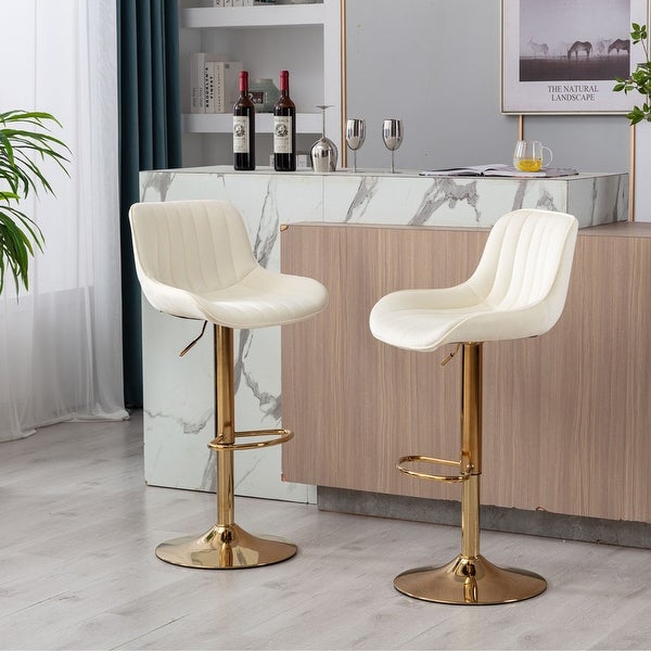 Velvet Adjustable Swivel Bar Stools with Footrest