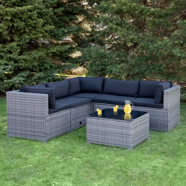 Northlight Taupe Outdoor Wicker Lounge Sectional Set With Coffee Table And Glass Top