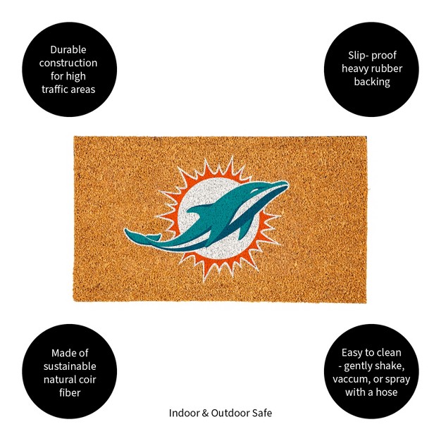 Evergreennflmiami Dolphins Logo Natural Coir 28 X 16 Inches Indoor Outdoor Doormat