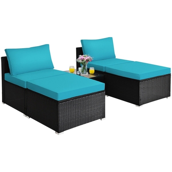 5 Pieces Wicker Lounge Chair Set with Washable Zippered Cushions