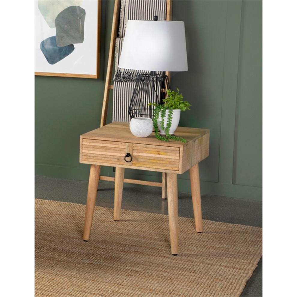 Coaster Mid Century Wood Square 1 Drawer End Table in Natural   Midcentury   Side Tables And End Tables   by Homesquare  Houzz