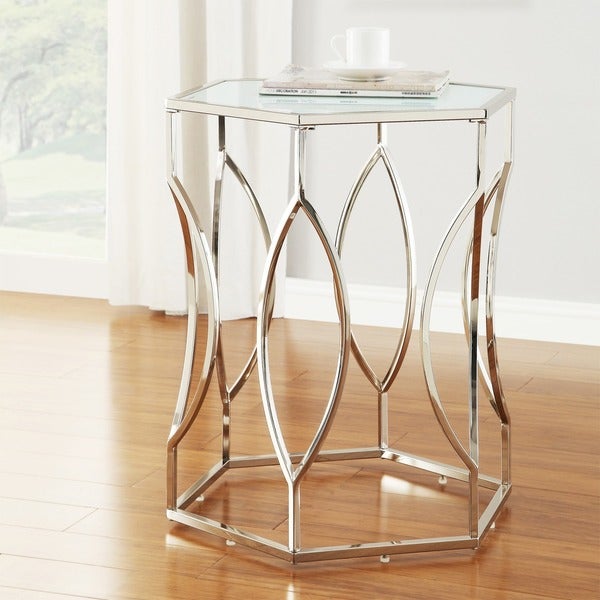 Davlin Hexagonal Metal Frosted-glass Accent End Table by iNSPIRE Q Bold