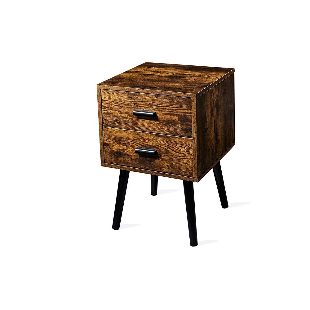 Mid Century Nightstand with 2 Storage Drawer  Industrial Side End Table  Rustic Bedside Table for Bedroom  Living Room