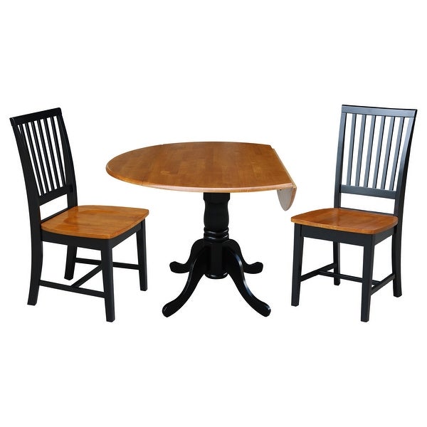 42 in. Drop Leaf Dining Table with 2 Slat Back Chairs - 3 Piece Set