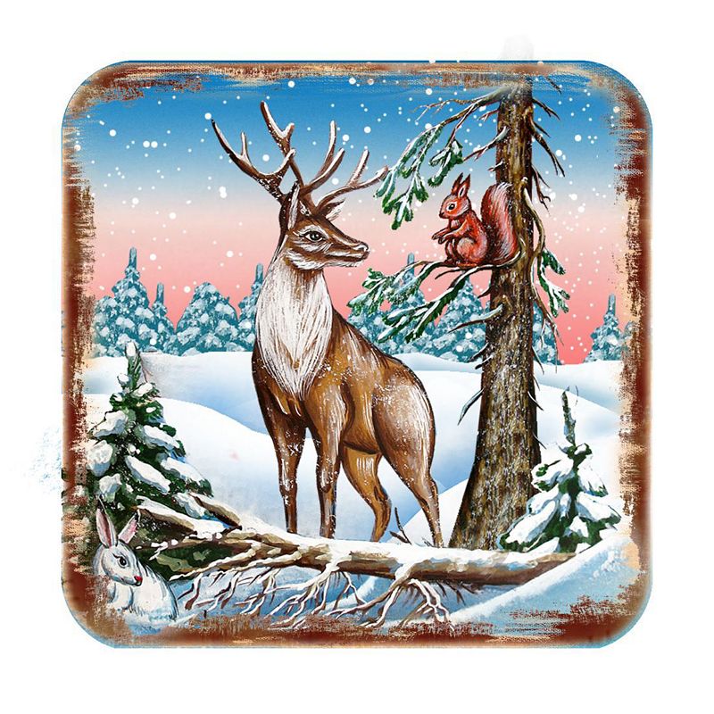 Deer Wooden Cork Coasters Gift Set of 4 by Nature Wonders