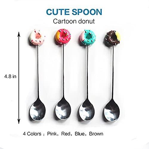 Little Teaspoons Cute Donut， Stainless Steel Coffee Spoon， Sugar Funny Spoons， Baby Kids Tableware， Dessert Spoon， Multi-functional Kitchen Tools Set