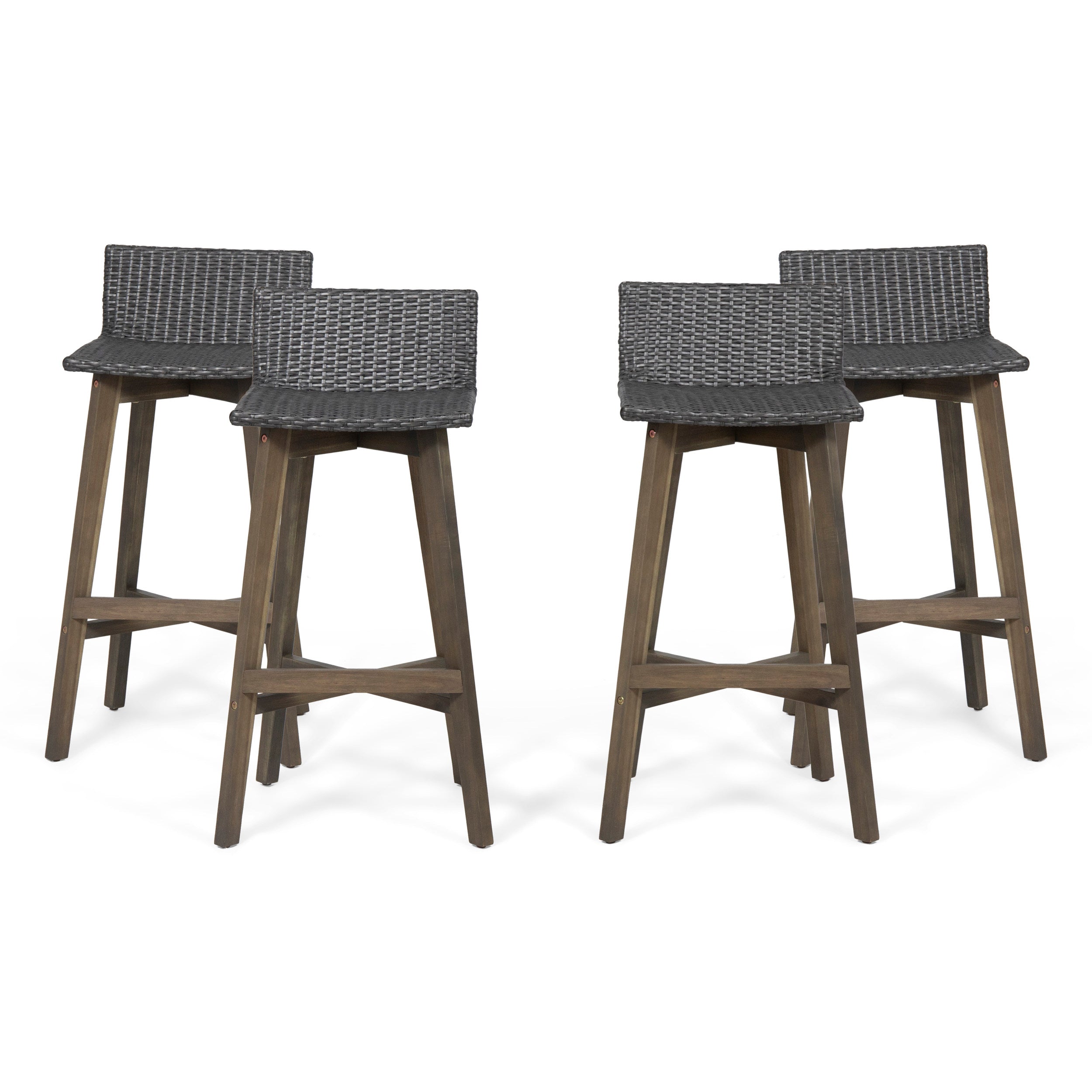 Jessie Outdoor Wood & Wicker Barstools (Set of 4)