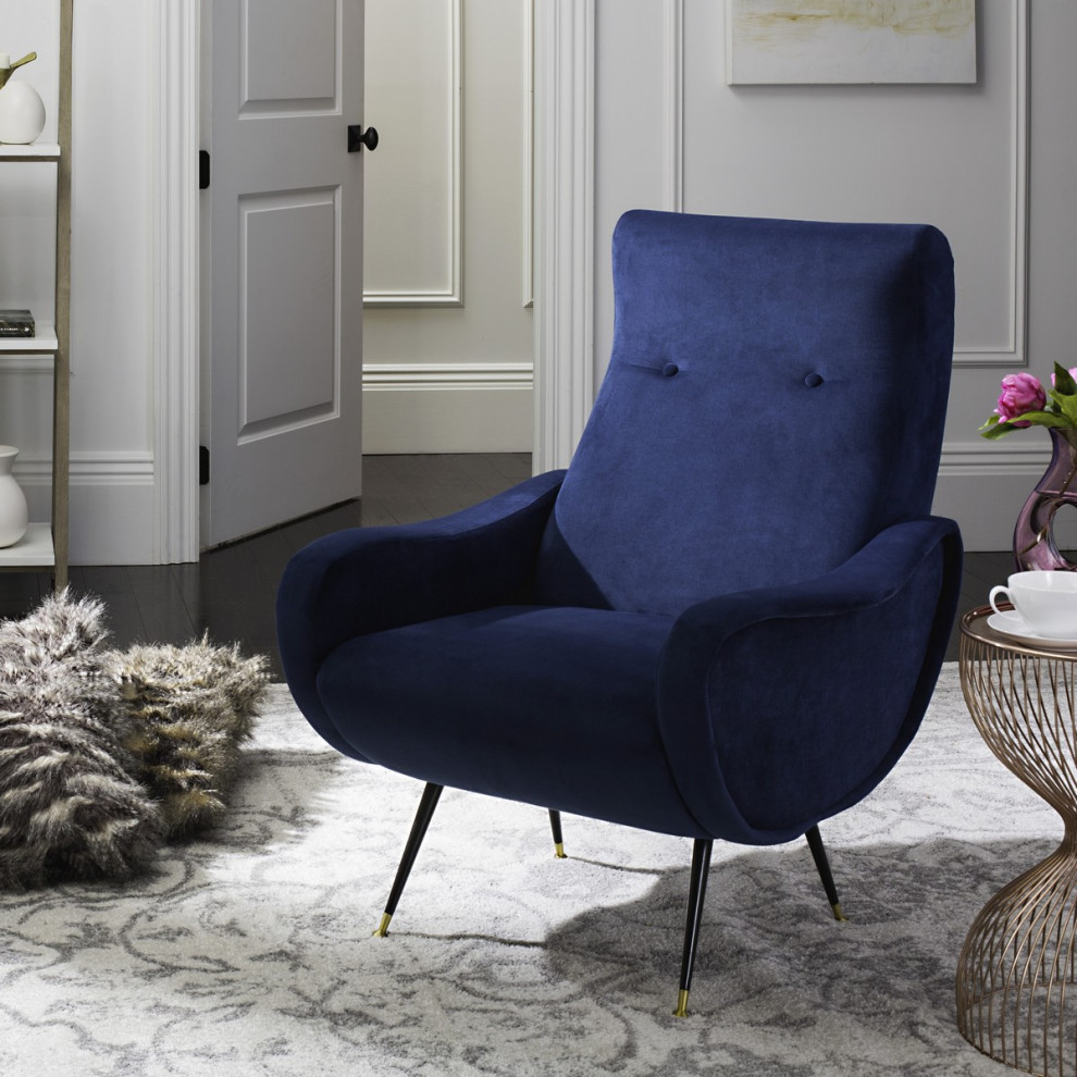 Olivia Velvet Retro Mid Century Accent Chair Navy   Modern   Armchairs And Accent Chairs   by Virgil Stanis Design  Houzz