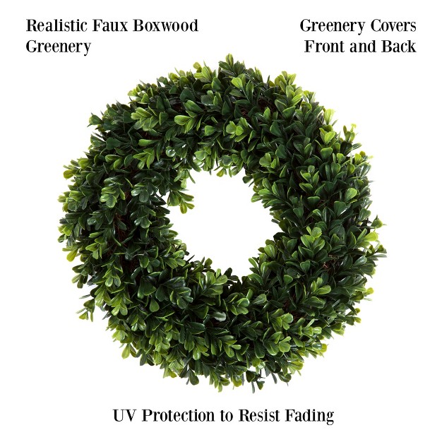 Artificial Boxwood Wreath 12 Inch Uv resistant Plastic Front Door Wreath And Window Decor For Spring And Summer By Pure Garden green