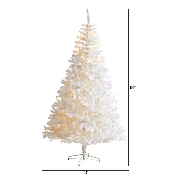 7' White Christmas Tree with 1000 Branches and 350 Clear LED Lights