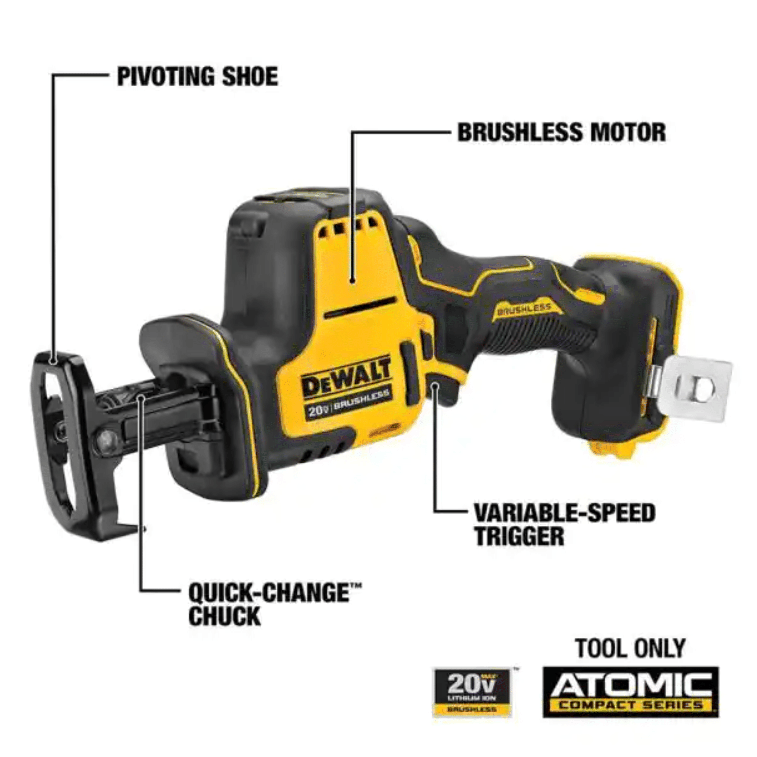 Dewalt Atomic 20-Volt MAX Cordless Brushless Combo Kit (4-Tool)， (2) 2.0 Ah Batteries， Charger and Bag (DCK489D2)