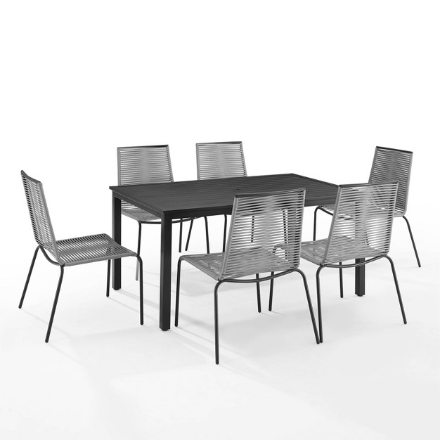 Fenton 7pc Outdoor Wicker metal Dining Set Gray matte Black Crosley