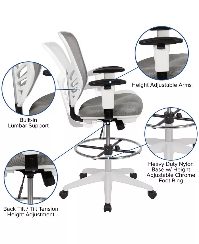 EMMA+OLIVER Mid-Back Mesh Adjustable Ergonomic Drafting Chair Task Chair