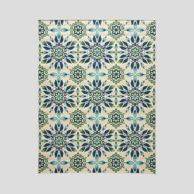 X 10 x27 Gladis Medallion Outdoor Rug Ivory blue Christopher Knight Home