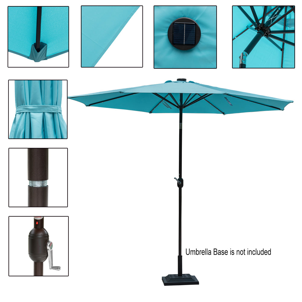 Sundale Outdoor 10 ft Solar Powered 24 LED Lighted Patio Umbrella Table Market Umbrella with Crank and Push Button Tilt for Garden, Deck, Backyard, Pool, 8 Steel Ribs (Blue)