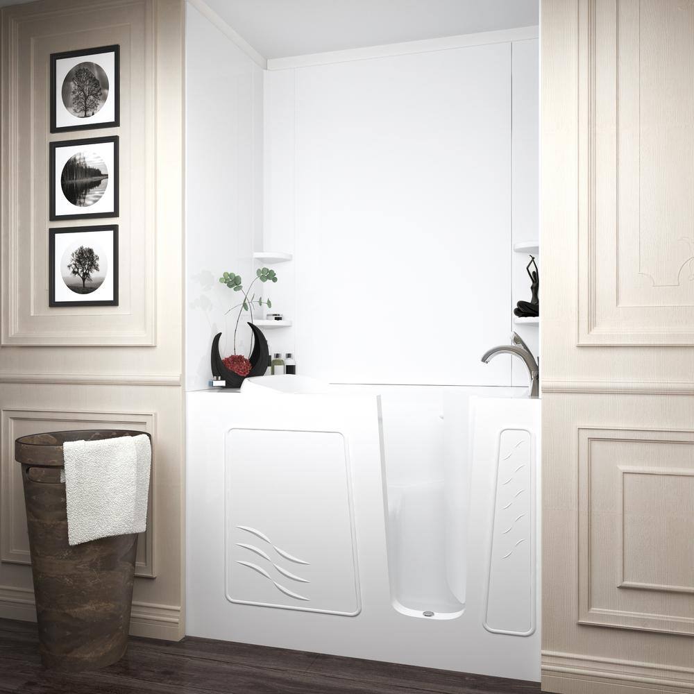 Universal Tubs Rampart 4.5 ft. Walk-in Air Bathtub with Easy Up Adhesive Flat Wall Surround in White H3053RWACA