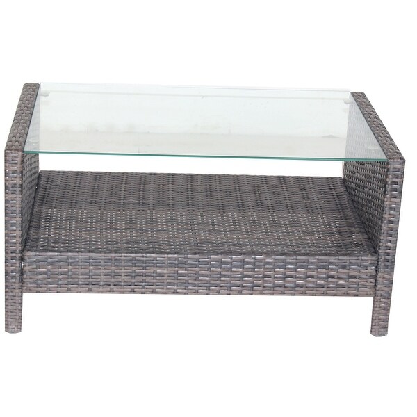 Outdoor Patio Coffee Table with Clear Tempered Glass